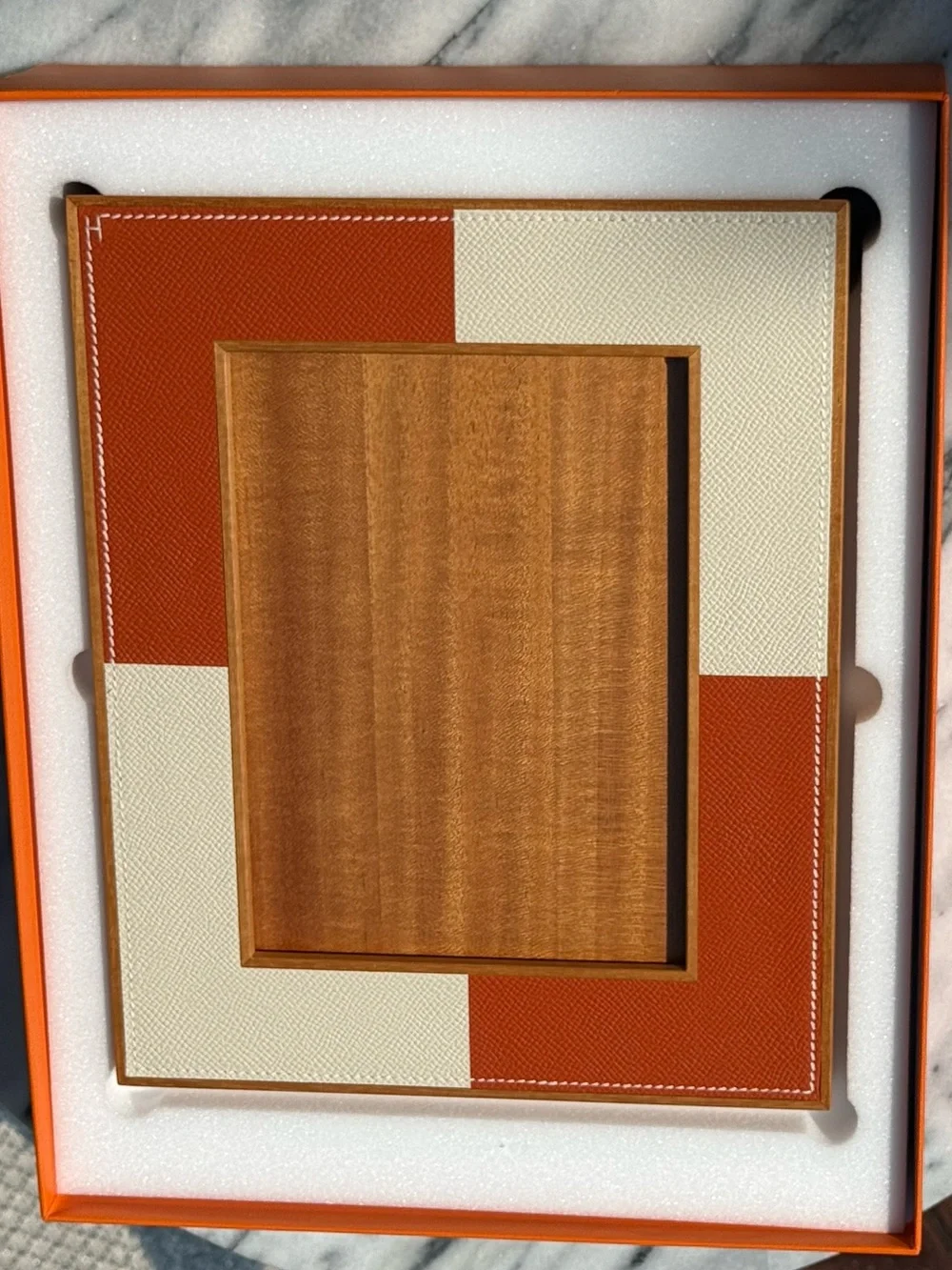 NIB Hermés Two Toned Leather Picture Frame 5x7 FULL SET